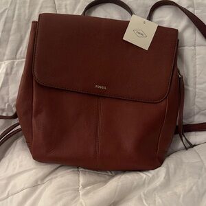 Fossil Rich Brown Leather Backpack
